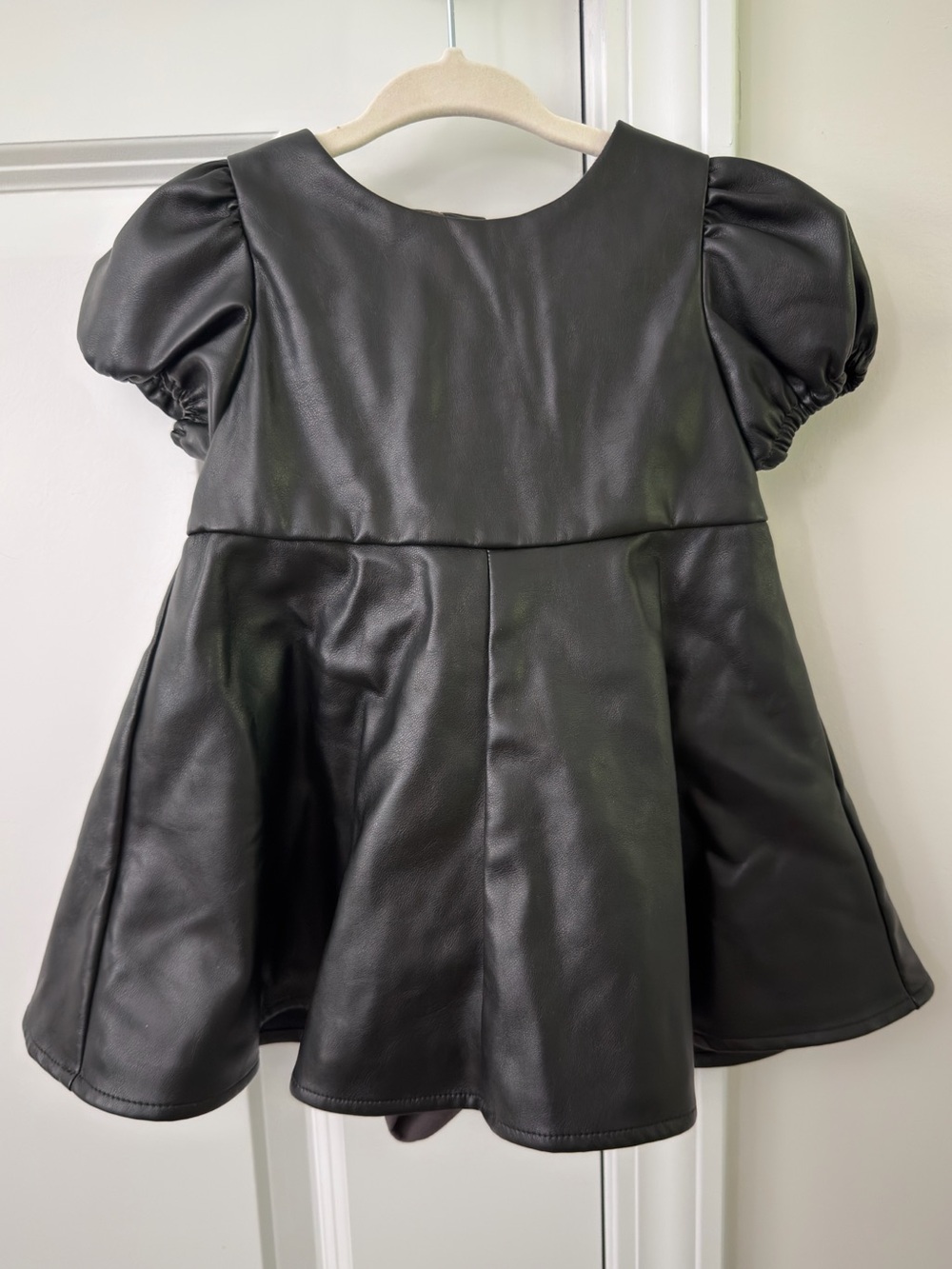 NWOT GAP Black Faux Leather Puff Sleeve Skater Dress